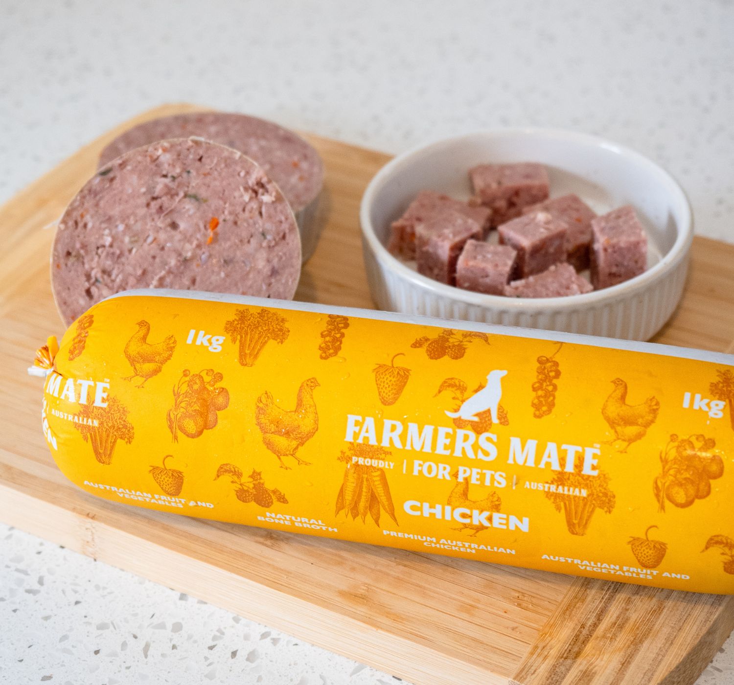 Farmers Mate for Pets Chicken roll Serving example